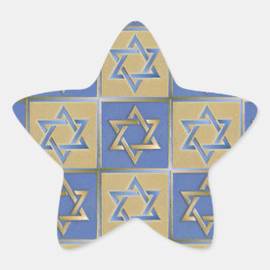 Judaica Davidstern Metall Gold Blau Stern-Aufkleber