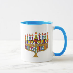 Judaica Frohes Chanukka Dreidel Menora Tasse
