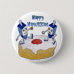 Judaica Frohes Chanukka Tänzerische Dreidels Donut Button
