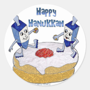 Judaica Frohes Chanukka Tänzerische Dreidels Donut Runder Aufkleber