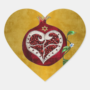 Judaica Granatapfel Herz Chanukka Rosch ha-Schana Herz-Aufkleber
