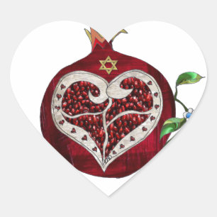 Judaica Granatapfel Herz Chanukka Rosch ha-Schana Herz-Aufkleber