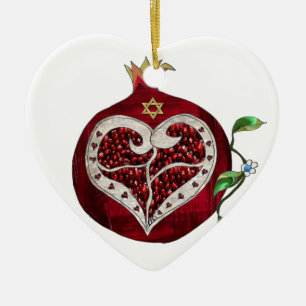 Judaica Granatapfel Herz Chanukka Rosch ha-Schana Keramik Ornament