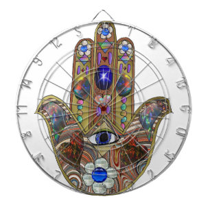 Judaica Hamsa Herzen Blumen Opal Kunst Druck Dartscheibe