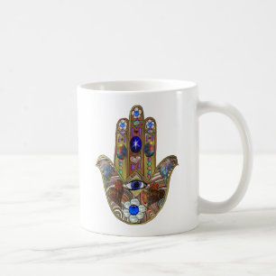 Judaica Hamsa Herzen Blumen Opal Kunst Druck Kaffeetasse
