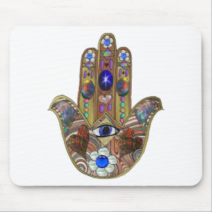 Judaica Hamsa Herzen Blumen Opal Kunst Druck Mousepad