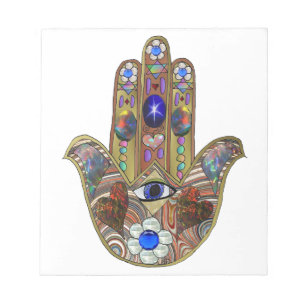 Judaica Hamsa Herzen Blumen Opal Kunst Druck Notizblock