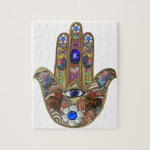 Judaica Hamsa Herzen Blumen Opal Kunst Druck Puzzle