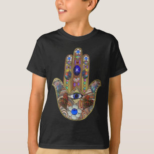 Judaica Hamsa Herzen Blumen Opal Kunst Druck T-Shirt