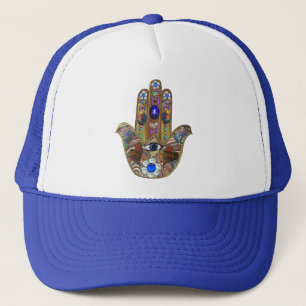 Judaica Hamsa Herzen Blumen Opal Kunst Druck Truckerkappe