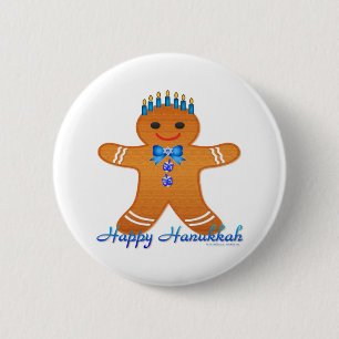Judaica Hanukkah Lebkuchenmann Menora Button