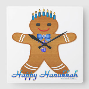 Judaica Hanukkah Lebkuchenmann Menora Quadratische Wanduhr