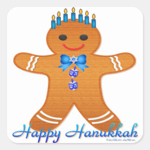 Judaica Hanukkah Lebkuchenmann Menora Quadratischer Aufkleber