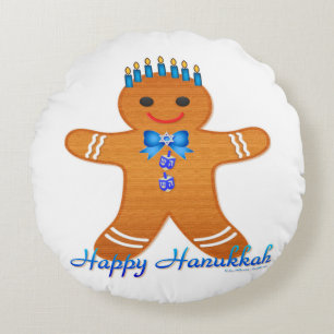 Judaica Hanukkah Lebkuchenmann Menora Rundes Kissen