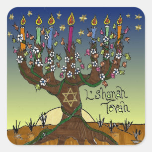 Judaica L'shanah Tovah Baum Des Lebens Geschenke B Quadratischer Aufkleber