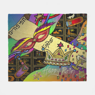 Judaica Purim Esther Jüdische Feier Kunst Druck Fleecedecke