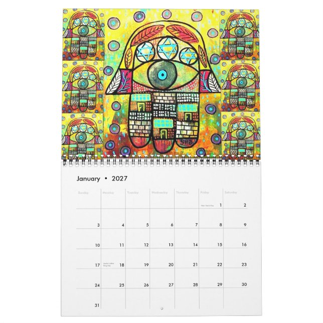 Judaika Hamsa 12-Monat Kalender (Jan 2027)