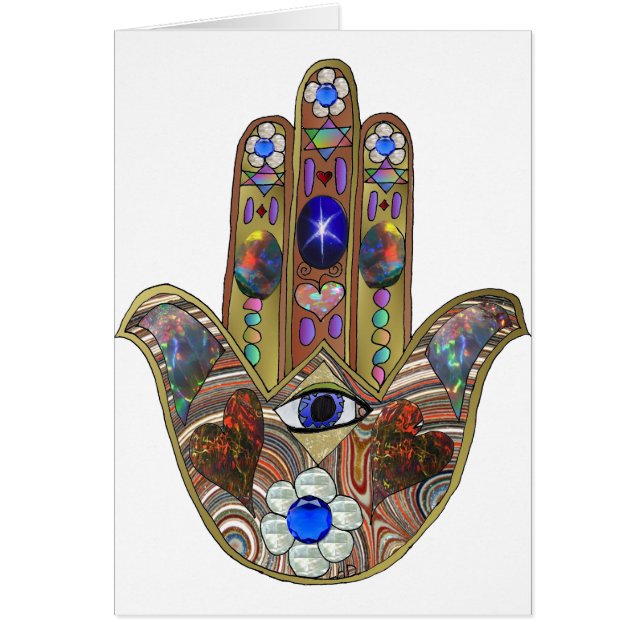 Judaika Hamsa Hört Blume Opal Art Print (Vorne)