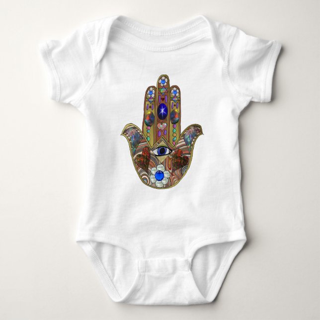 Judaika Hamsa Hört Blume Opal Art Print Baby Strampler (Vorderseite)