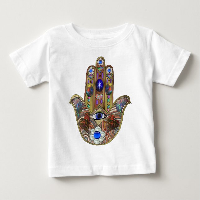 Judaika Hamsa Hört Blume Opal Art Print Baby T-shirt (Vorderseite)