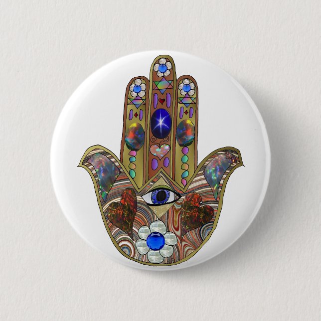 Judaika Hamsa Hört Blume Opal Art Print Button (Vorderseite)