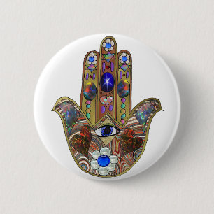 Judaika Hamsa Hört Blume Opal Art Print Button