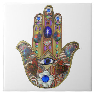 Judaika Hamsa Hört Blume Opal Art Print Fliese