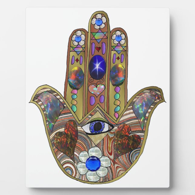 Judaika Hamsa Hört Blume Opal Art Print Fotoplatte (Vorderseite)
