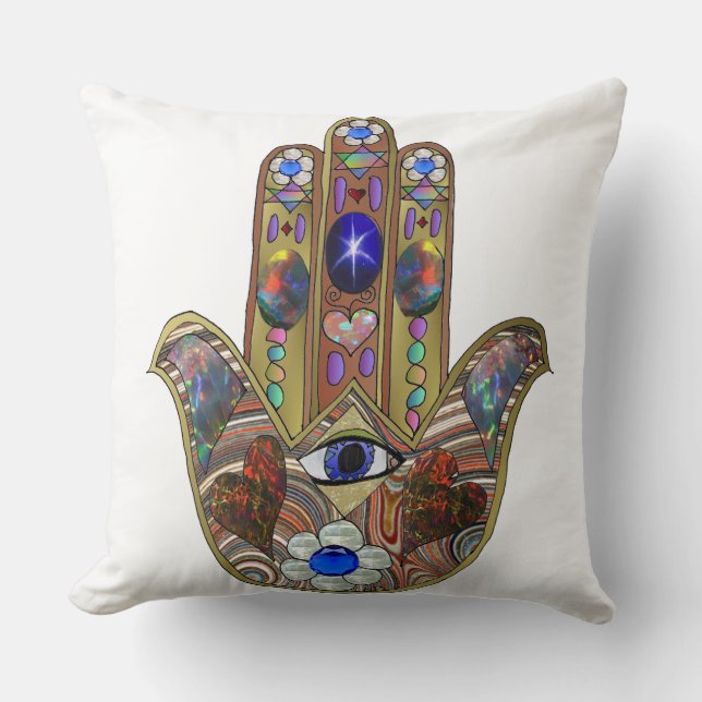Judaika Hamsa Hört Blume Opal Art Print Kissen (Vorderseite)