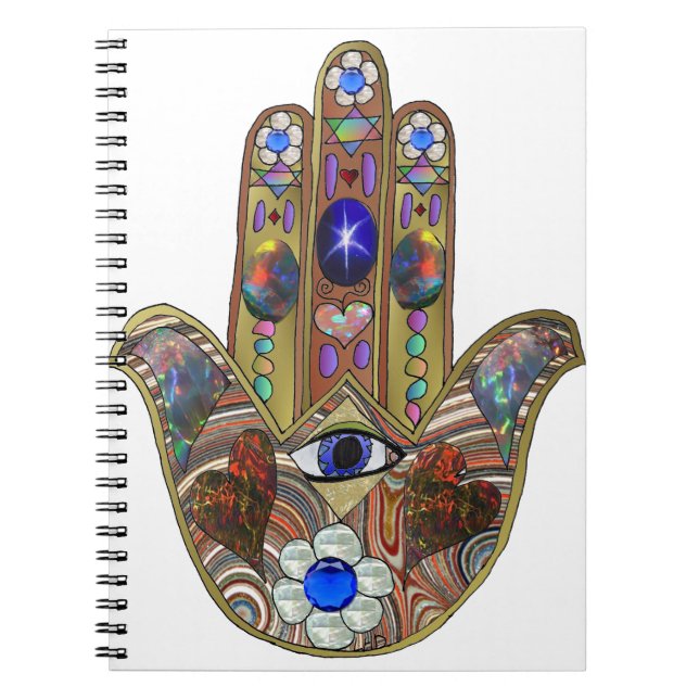 Judaika Hamsa Hört Blume Opal Art Print Notizblock (Vorderseite)