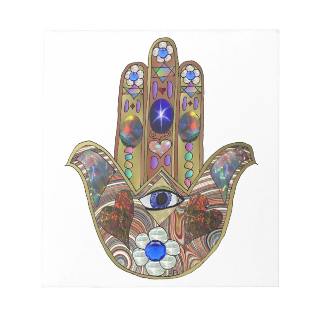 Judaika Hamsa Hört Blume Opal Art Print Notizblock (Vorderseite)