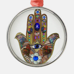 Judaika Hamsa Hört Blume Opal Art Print Ornament Aus Metall