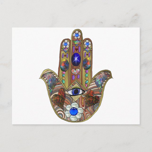 Judaika Hamsa Hört Blume Opal Art Print Postkarte (Vorderseite)
