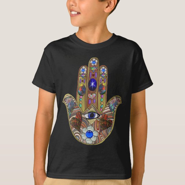 Judaika Hamsa Hört Blume Opal Art Print T-Shirt (Vorderseite)