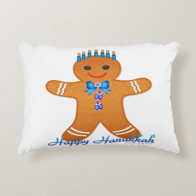 Judaika Hanukkah Gingerbread Man Menorah Dekokissen (Vorderseite)