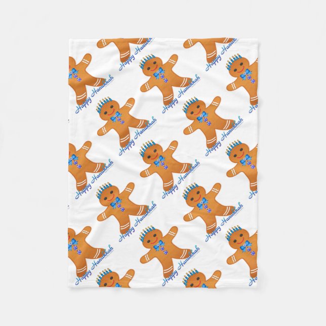 Judaika Hanukkah Gingerbread Man Menorah Fleecedecke (Vorderseite)