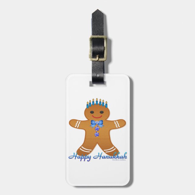 Judaika Hanukkah Gingerbread Man Menorah Gepäckanhänger (Vorderseite vertikal)