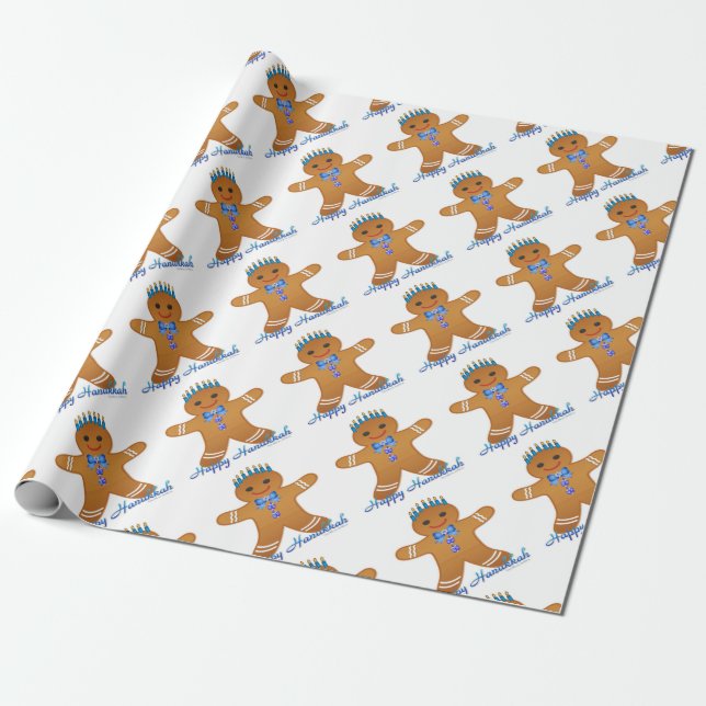Judaika Hanukkah Gingerbread Man Menorah Geschenkpapier (Ungerollt)