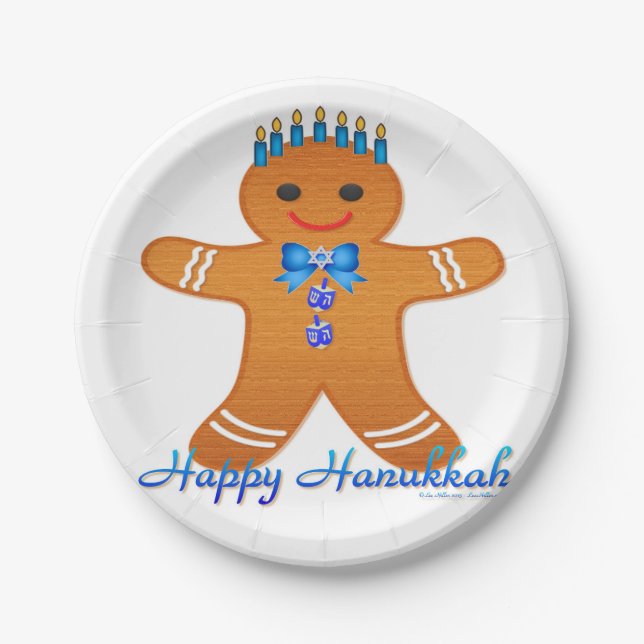 Judaika Hanukkah Gingerbread Man Menorah Pappteller (Vorderseite)
