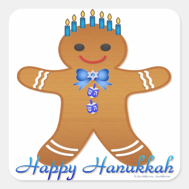 Judaika Hanukkah Gingerbread Man Menorah Quadratischer Aufkleber (Vorderseite)