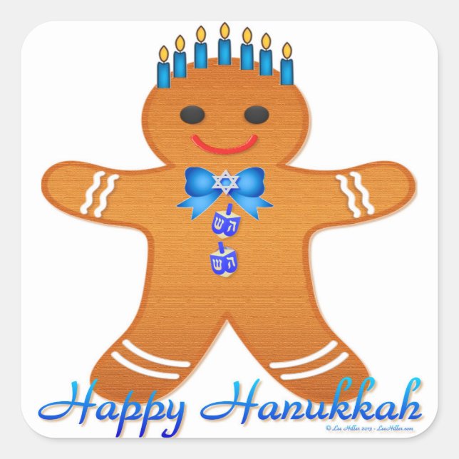 Judaika Hanukkah Gingerbread Man Menorah Quadratischer Aufkleber (Vorderseite)