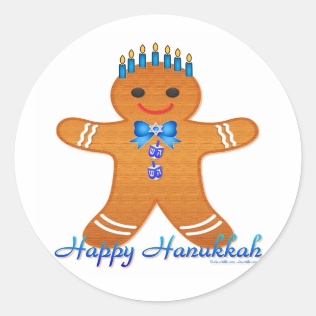 Judaika Hanukkah Gingerbread Man Menorah Runder Aufkleber (Vorderseite)