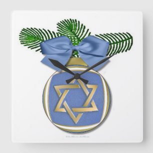 Judaika Hanukkah Stern von David Ornament Print Quadratische Wanduhr