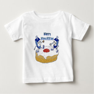 Judaika Happy Hanukkah Dancing Dreidels Doughnut Baby T-shirt