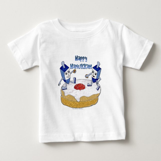 Judaika Happy Hanukkah Dancing Dreidels Doughnut Baby T-shirt (Vorderseite)