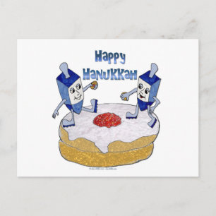 Judaika Happy Hanukkah Dancing Dreidels Doughnut Feiertagspostkarte