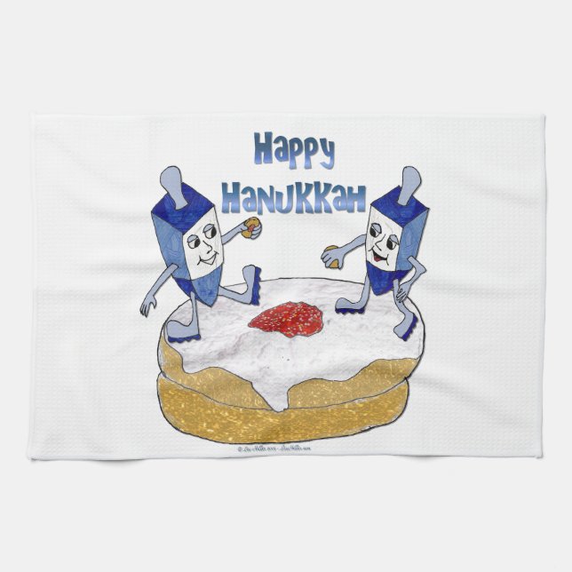 Judaika Happy Hanukkah Dancing Dreidels Doughnut Handtuch (Horizontal)