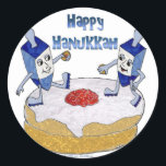 Judaika Happy Hanukkah Dancing Dreidels Doughnut Runder Aufkleber<br><div class="desc">You are viewing The Lee Hiller Designs Collection of Home and Office Decor,  Apparel,  Gifts and Collectibles. The Designs inklusive Lee Hiller Fotogray and Mixed Media Digital Art Collection. You can view her Nature fotogray at http://HikeOurPlanet.com/ and follow her hiking blog within Hot Springs National Park.</div>