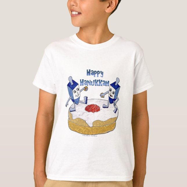 Judaika Happy Hanukkah Dancing Dreidels Doughnut T-Shirt (Vorderseite)