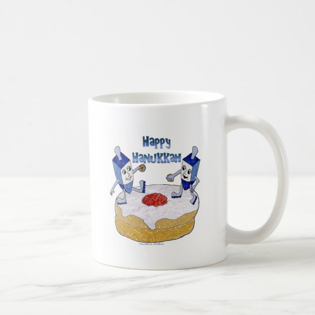 Judaika Happy Hanukkah Dancing Dreidels Doughnut Tasse (Rechts)